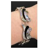 Signed Taxco Mexico Sterling Abalone Bracelet