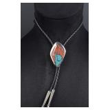 Navajo Bear Paw Chip Inlay Bolo Tie