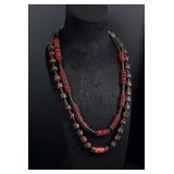 African Red and Black Wooden Beaded Necklace