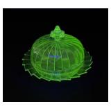 Jeanette Sierra Uranium Glass Butter Dish