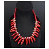 Navajo Branch Coral and Pearl Necklace