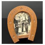 Folk Art Carved Horseshoe Cowboy Photo Frame