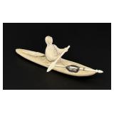 Alaskan Inuit Eskimo Carved Bone Kayaker