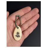 Alaskan Inuit Eskimo Scrimshaw Ivory Keychain