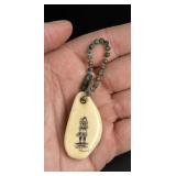 Alaskan Inuit Eskimo Scrimshaw Ivory Keychain