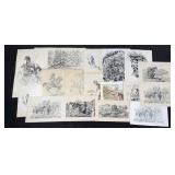 Collection of Antique Cowboy Prints Drawings