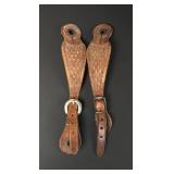 Basket Tooled Leather Cowboy Spur Straps