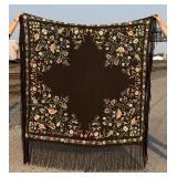 Antique Chinese Embroidered Silk Piano Shawl