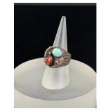 Navajo Sterling Silver Turquoise Coral Ring
