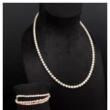 14k Gold Pearl Necklace and Bracelet