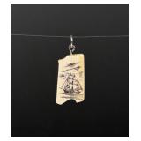 Alaskan Inuit Ship Scrimshaw Ivory Pendant