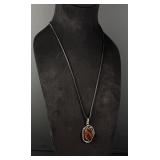 Sterling Silver Amber Pendant Necklace