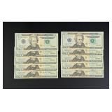 Collection of $20 US Star Note Bank Notes