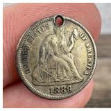 1889 Seated Liberty Dime Love Token