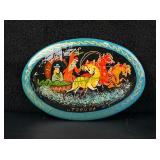 Hand Painted Russian Laquer Folk Art Brooch