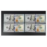 $400 Face Value $100 US Bank Note Sequential Bills