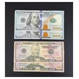 Collection of $50 $100 US Star Note Bank Notes