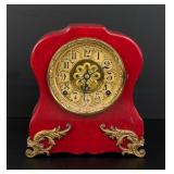 F. Kroeber Richelieu Red Cast Iron Mantel Clock