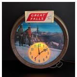 Great Falls Montana Ski Clock Lighted Sign