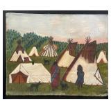 Folk Art Native American Indian Village Painting