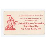Ku Klux Klan KKK Patronized Business Card