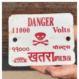 Danger 11000 Volts India Porcelain Warning Sign