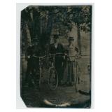 Men and Women Wood Rim Bicycles Tintype Photo