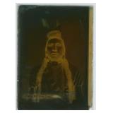 White Bull Crow Indian Chief Glass Photo Negative