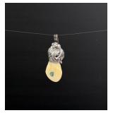 Navajo Sterling Silver Turquoise Elk Tooth Pendant