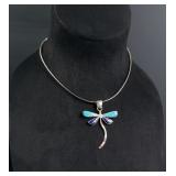 Sterling Silver Inlaid Dragonfly Necklace