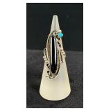 Navajo Sterling Silver Onyx Turquoise Ring