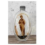 Antique Label Under Glass Risque Whiskey Flask
