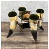 Folk Art Horn Pin Cushion Sewing Trinket Box
