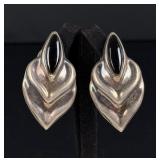 Taxco Mexico Sterling Silver Onyx Leaf Earrings