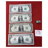 5) Federal Reserve Note $1 Bills 2) 1963, 1 2006