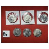 Kennedy Half Dollars - 1969, 2) 1972, 1973, 1974