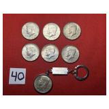 6) 1968 Kennedy Half Dollars, 1967 Kennedy Key