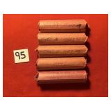5) Rolls of Pennies - 1941, 1942, 1944, 1946