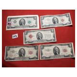 $2 Bills - 1) 1928G, 2) 1953B, 1) 1963, 1) 1976
