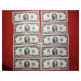 $2 Bills - 9) 1976, 1) 2003A