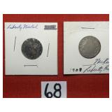 2) 1908 V-Nickels