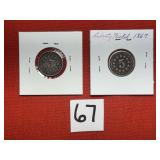 1867 & 1869 Shield Type Liberty 5 Cent Peaces