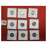 1) 1917 & 8) 1945 Mercury Dimes