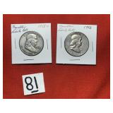 2) 1956 & 1958 Franklin Half Dollars