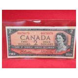 1954 Bank of Canada Two $2 Bill Note Money