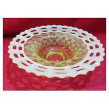 Retro Opalescent Art Glass Candy Dish Basket Weave