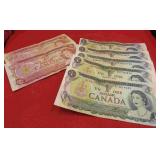 Canada Lot 7 Bank Notes $1-$2 Bills Old Money