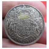 1945 Canada Silver 50 Cent Half Dollar Coin OLD
