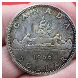 1966 Canada Silver One Dollar Canoe Coin OLD