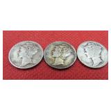 US Silver Dime Lot 3 Old Coins 1918-1940-1941